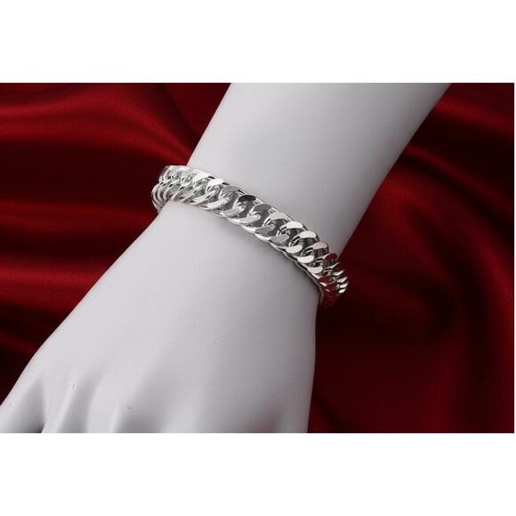 925 Sterling Silver Stamped 10MM Cuban Link Curb Chain Clasp Sturdy 7.5” - Picture 5 of 6